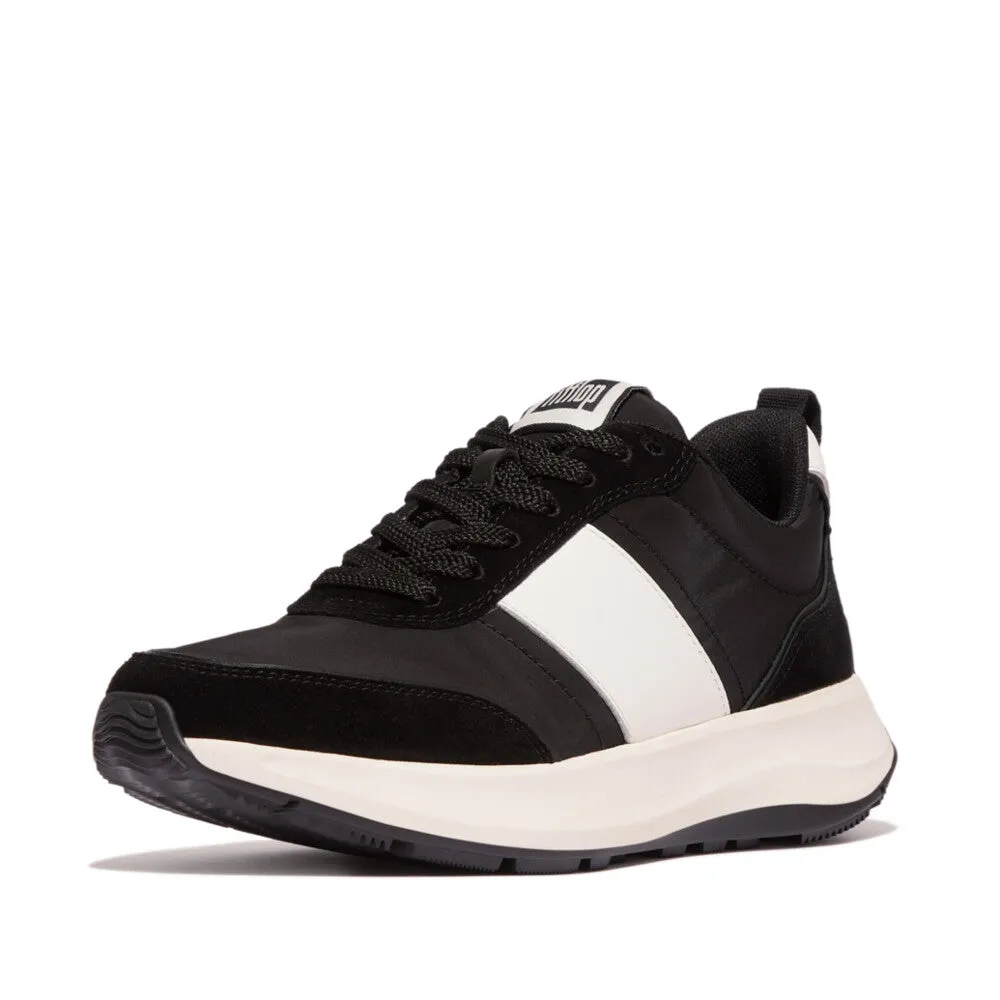 FitFlop F-Mode Flow Fabric/Suede/Leather Flatform Sneaker Black