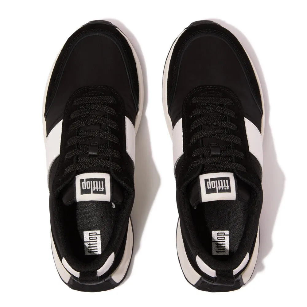 FitFlop F-Mode Flow Fabric/Suede/Leather Flatform Sneaker Black