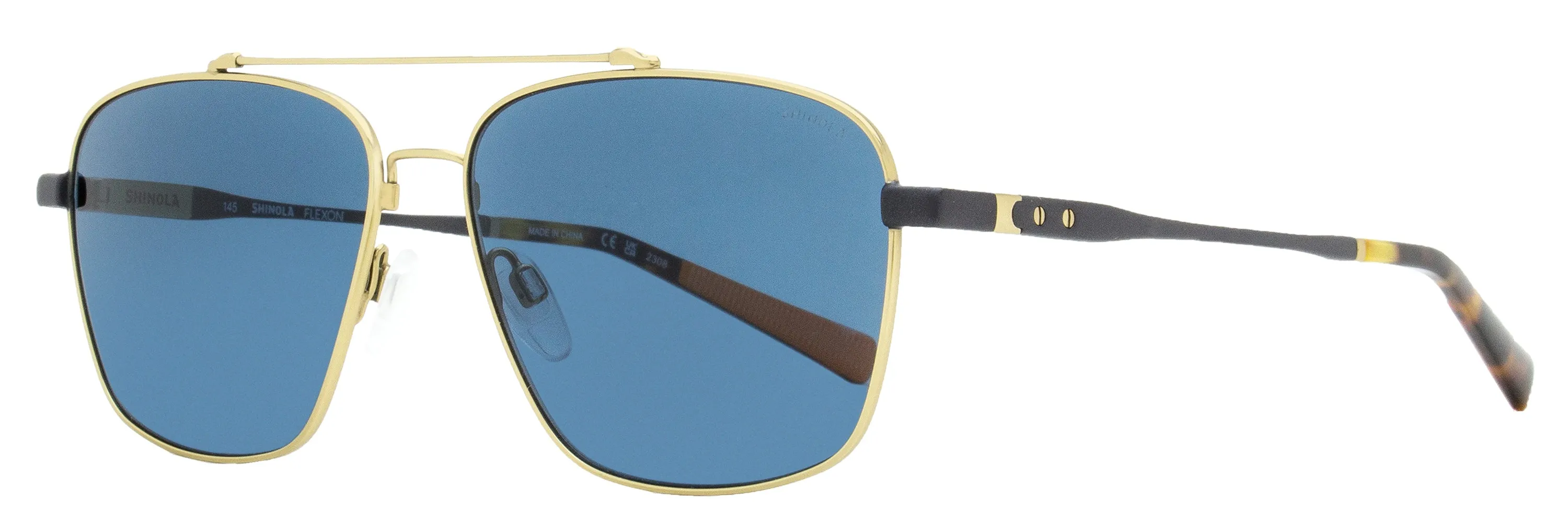 Shinola Men's Flexon Navigator Sunglasses SH2100SM 718 Satin Gold/Gunmetal 59mm