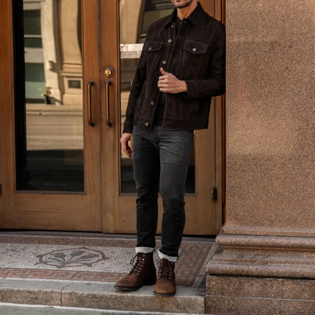 Thursday Suede Trucker Jacket | Chocolate