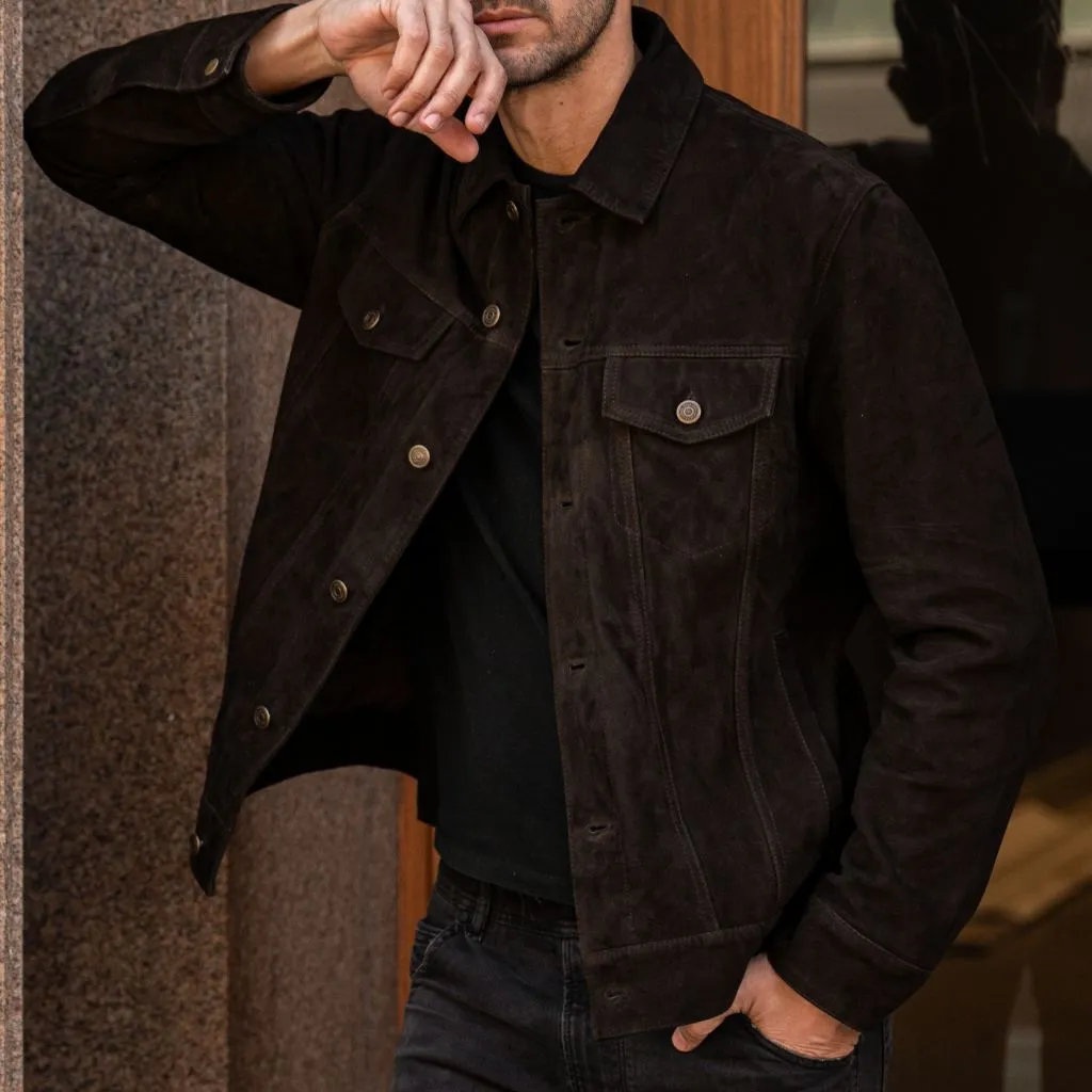 Thursday Suede Trucker Jacket | Chocolate