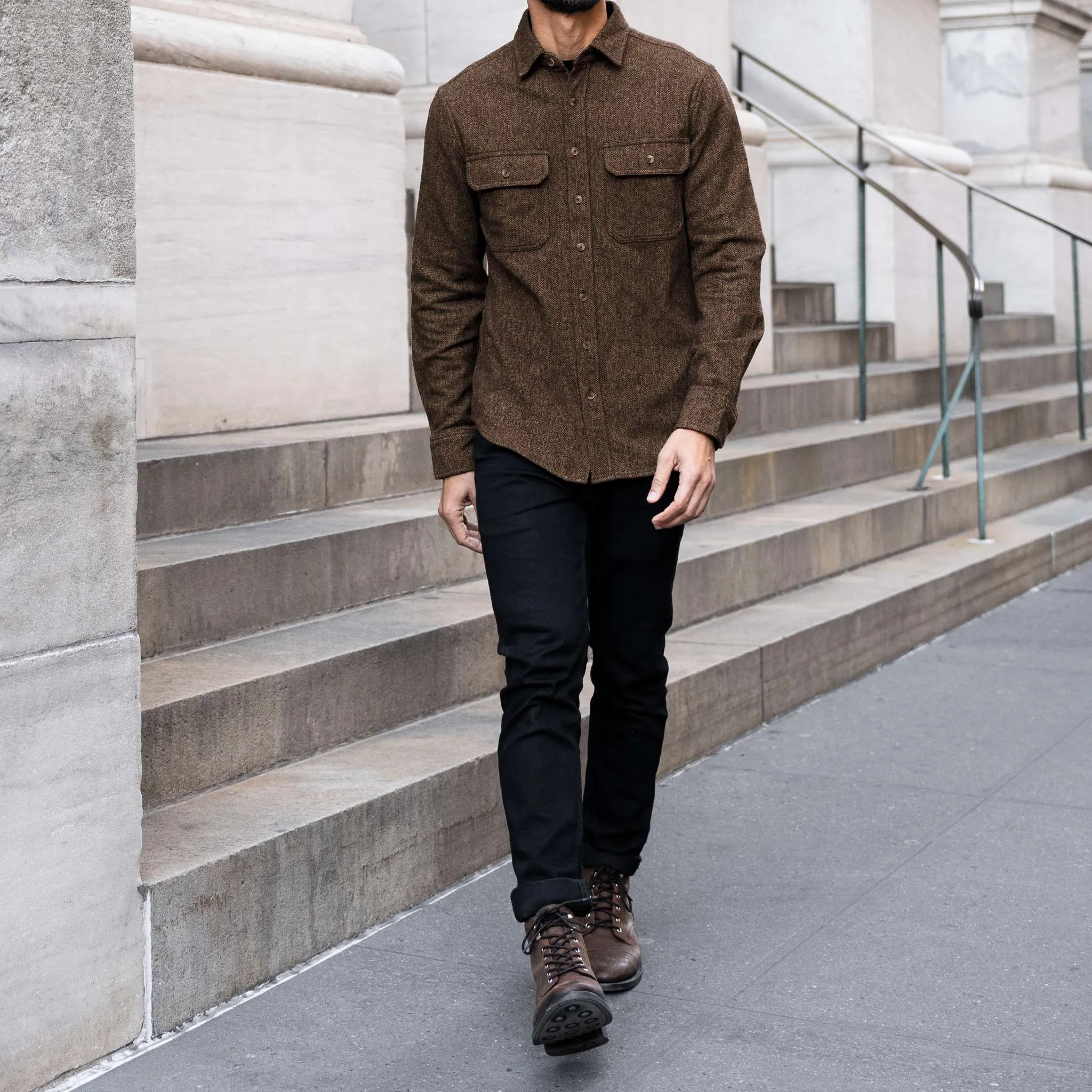 Thursday Summit Flannel Shirt | Brown Herringbone