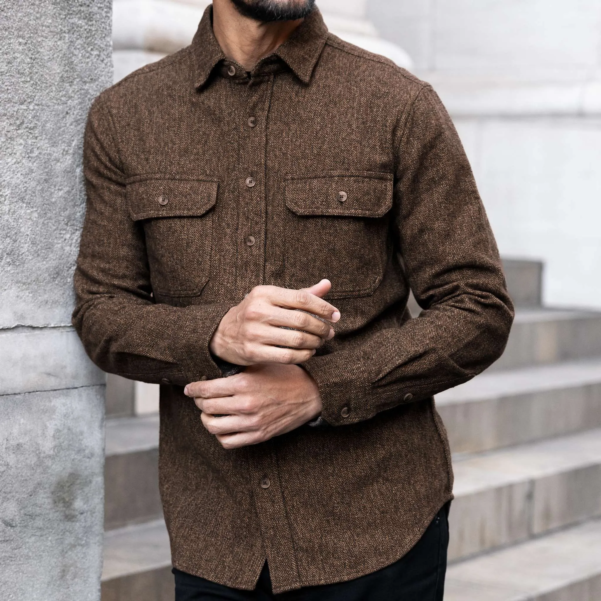Thursday Summit Flannel Shirt | Brown Herringbone